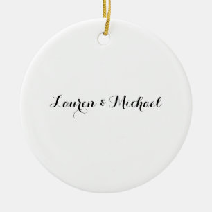 Bröllop Elegant minimalistisk kalligrafi svart vit Julgransprydnad Keramik