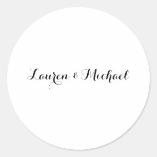 Bröllop Elegant minimalistisk kalligrafi svart vit Runt Klistermärke
