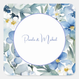 Bröllop Elegant - minimalistisk klassisk blå Blomm Fyrkantigt Klistermärke