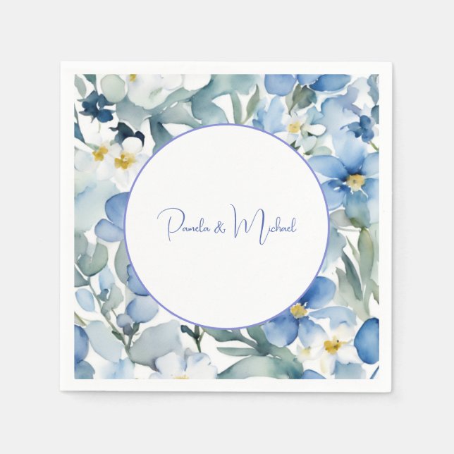 Bröllop Elegant - minimalistisk klassisk blå Blomm Pappersservett (Framsidan)