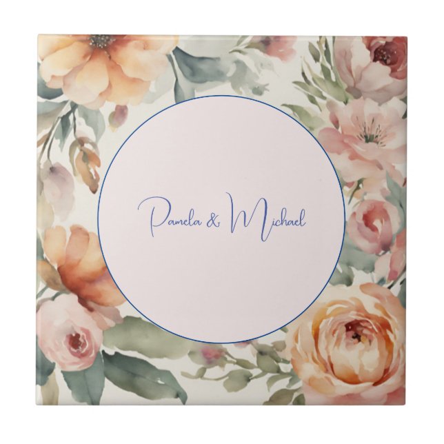 Bröllop Elegant - minimalistisk klassisk Blommigt Kakelplatta (Framsidan)