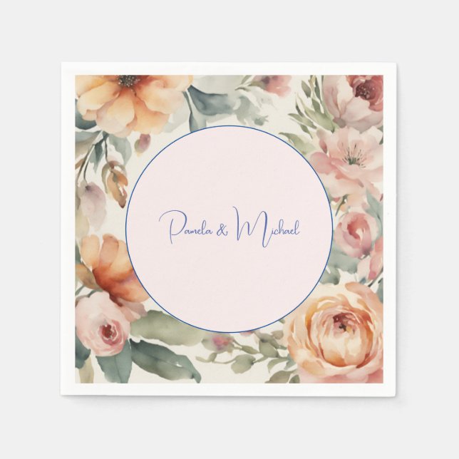 Bröllop Elegant - minimalistisk klassisk Blommigt Pappersservett (Framsidan)