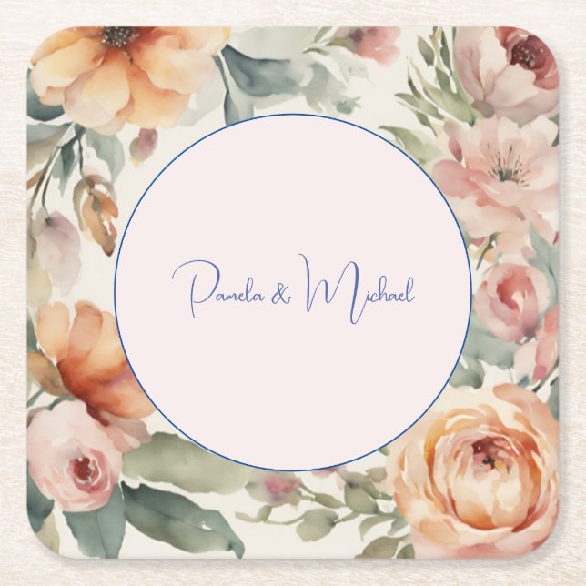 Bröllop Elegant - minimalistisk klassisk Blommigt Underlägg Papper Kvadrat (Framsidan)