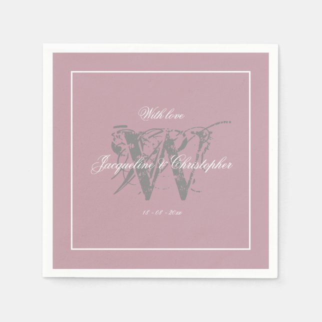 Bröllop Elegant Monogram Chic Dusty Rosa Papper Pappersservett (Framsidan)