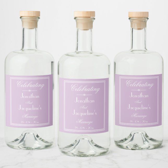 Bröllop Elegant Personlig Namn Chic Lilac Spritflaskor Etikett (Flaskor)