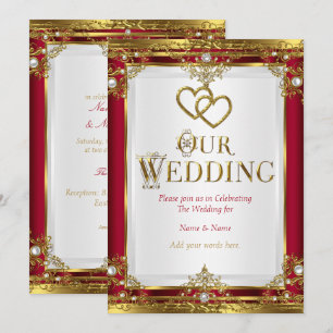 Bröllop Elegant Röd Guld Vit Gyllene Inbjudningar