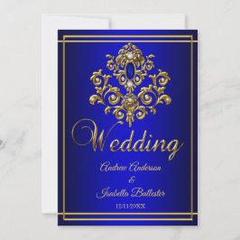 Bröllop Elegant Royal Blue Guld Jewel 2 Inbjudningar