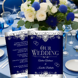 Bröllop Elegant Royal Blue Silver Diamond Hearts Inbjudningar