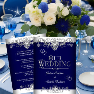 Bröllop Elegant Royal Blue Silver Diamond Hearts Inbjudningar