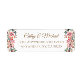 Bröllop elegant: Rustig damm rosa blommigt adress Returadress Etikett