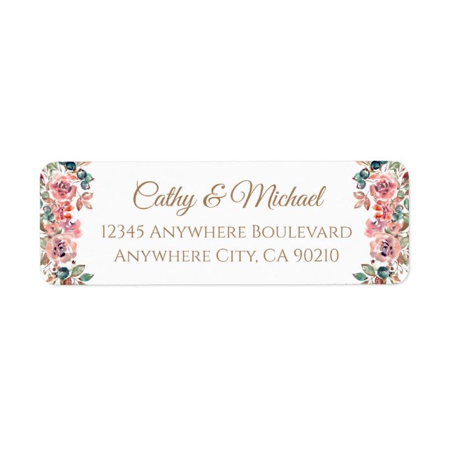 Bröllop elegant: Rustig damm rosa blommigt adress Returadress Etikett (Framsidan)