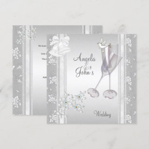 Bröllop Elegant Silver Vitt Spets Blommig Inbjudningar
