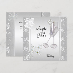 Bröllop Elegant Silver Vitt Spets Blommig Inbjudningar