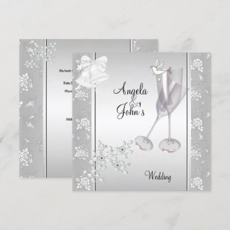 Bröllop Elegant Silver Vitt Spets Blommig Inbjudningar
