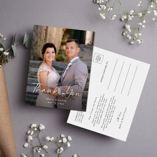 Bröllop Elegant Skript Foto Tack-vykort Vykort (Skapare uppladdad)