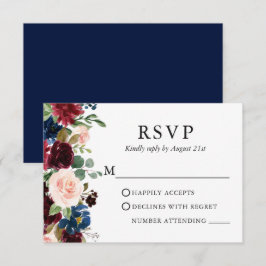 Bröllop Elegant - vattenfärg Burgundy Blommigt Blu OSA Kort