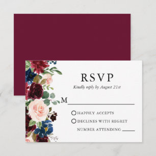 Bröllop Elegant - vattenfärg Burgundy Blue-Blommig OSA Kort