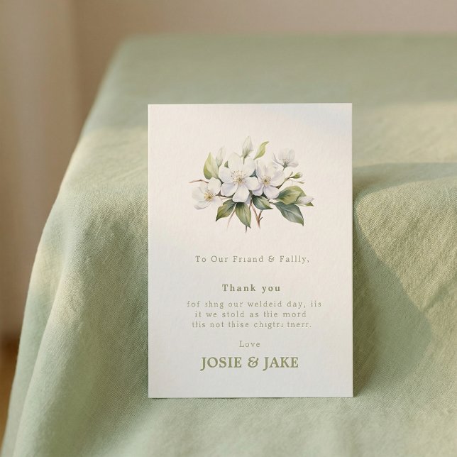 Bröllop elegant vit blommande blomma tack kort (Wedding elegant white floral blossom thank you card)