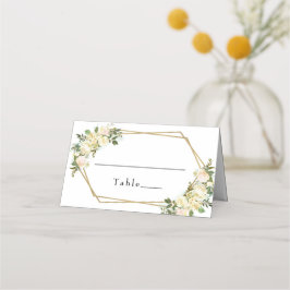 Bröllop Elegant Vit Chic Ros Blommig Guld Ram Placeringskort