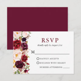 Bröllop Elegant Watercolor Blommigt Burgundy OSA Kort