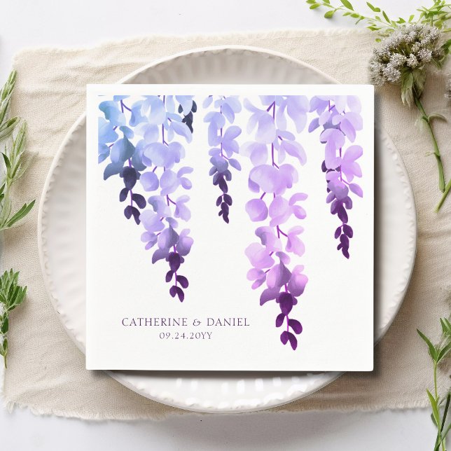 Bröllop Elegant Watercolor Wisteria Lila Blommigt Pappersservett (Skapare uppladdad)