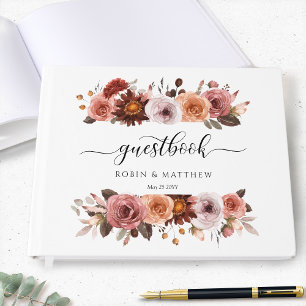 Bröllop eller Annan, Rosa och Burgundisk Blommigt Gästböcker