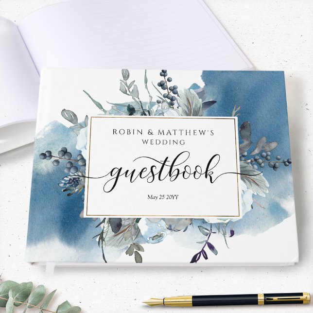 Bröllop eller Annat, blått vattenfärg och Blommigt Gästböcker (Skapare uppladdad)
