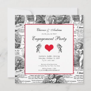 Bröllop eller Förlovning Vintage Cupid Fransk Toil Inbjudningar