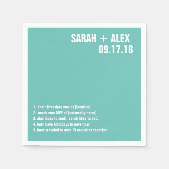 Bröllop eller Shower Roligt Facts Cocktail Napkin Pappersservett (Framsidan)