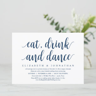 Bröllop Elopement, ät, drick och dans inbjudan