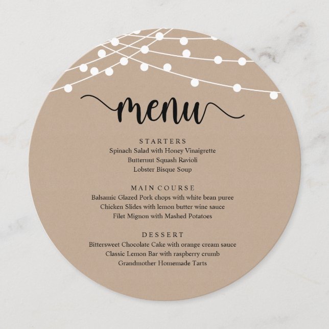 Bröllop Elopement Dinner Modern Rustic Brown Kraft Meny (Framsida)