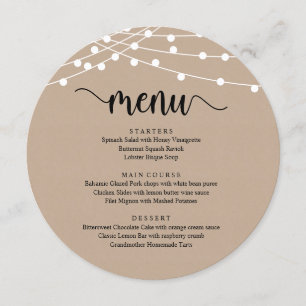 Bröllop Elopement Dinner Modern Rustic Brown Kraft Meny