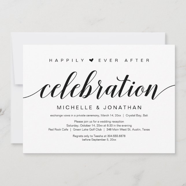 Bröllop Elopement, Elegant Black Script Inbjudningar (Framsida)