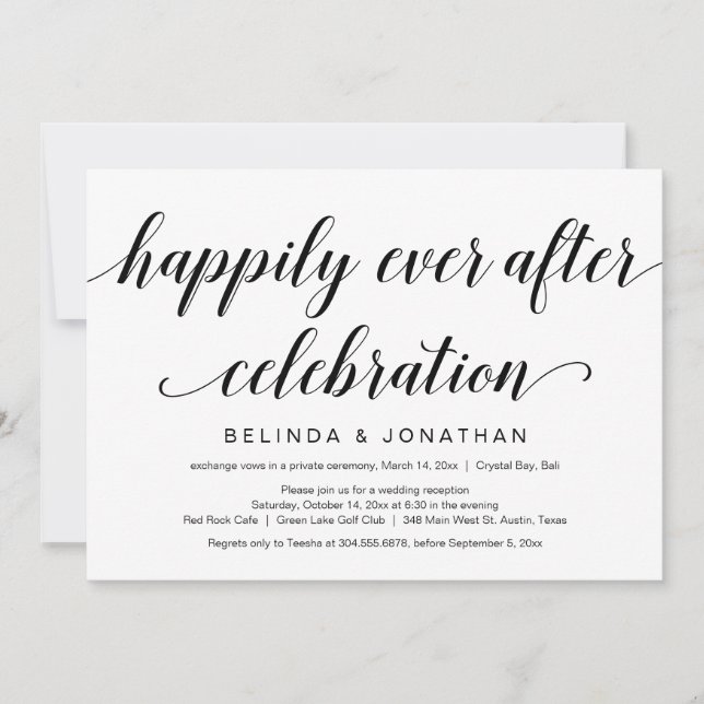 Bröllop Elopement, Elegant Classy Black Script Inbjudningar (Framsida)