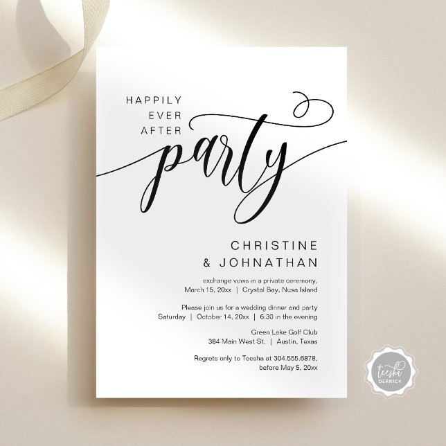 Bröllop Elopement Fest 'Lycklig För Evigt' Inbjudningar (Happily Ever After Wedding Elopement Party Invitation Card, Easy customise Digital Instant Download)