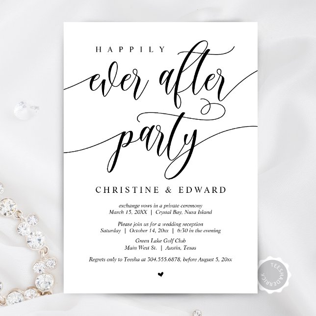 Bröllop Elopement, lyckligtvis allt efter Party Inbjudningar (Wedding Elopement, Happily Ever After Party Dinner and Dancing Invitation Card, Digital Download)