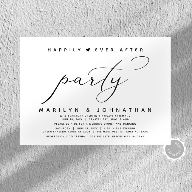 Bröllop Elopement lyckligtvis allt efter Party Inbjudningar (Modern Minimalist, Happily Ever After Wedding Elopement Dinner Party Celebration Invitation Cards.)