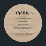 Bröllop Elopement Middag, Modern Rustic Brown Wood Meny<br><div class="desc">Modern Rustic Brown Wood,  Round Plate Fores,  Bröllop elopement Dinner Menu. En perfekt-meny för din stora dag. Du kan ändra skriptteckensnittet färg och ändra menyn innehåll och typsnitt för att uppfylla dina behov.</div>