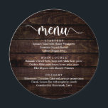Bröllop Elopement Middag, Modern Rustic Cottage Meny<br><div class="desc">Modern Rustic Cottage Mörk Brown Wood,  Round Plate Fores,  Bröllop elopement Dinner Menu. En perfekt-meny för din stora dag. Du kan ändra skriptteckensnittet färg och ändra menyn innehåll och typsnitt för att uppfylla dina behov.</div>