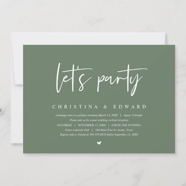 Bröllop Elopement, Modern Minimalist, tillåt party Inbjudningar (Framsida)