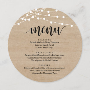 Bröllop Elopement Reception Middag, Brown Wood Meny