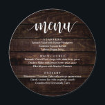 Bröllop Elopement Reception Middag, Rustic Cottage Meny<br><div class="desc">Modern Rustic Cottage Mörk Brown Wood,  Round Plate Fores,  Bröllop elopement Dinner Menu. En perfekt pub-meny för din stora dag. Du kan ändra skriptteckensnittet färg och ändra menyn innehåll och typsnitt för att uppfylla dina behov.</div>