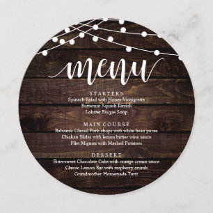 Bröllop Elopement Reception Middag, Rustic Wood Meny