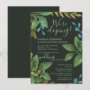 Bröllop Elopement Watercolor blad Mottagning Endas Inbjudningar