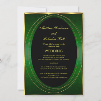 Bröllop Emerald Grönt guld Black Elegant Modern Inbjudningar