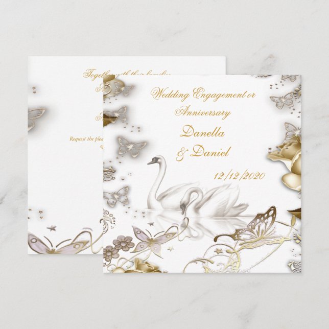 Bröllop Engagemang eller årsdag Vit Sepia Inbjudningar (Fram/baksida)