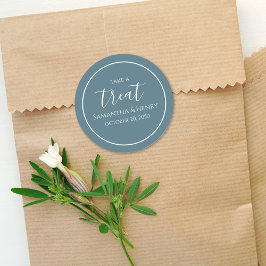 Bröllop Enkel Blå Kalligrafi Skript Behandla Runt Klistermärke