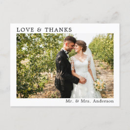 Bröllop - enkel minimalistisk Kärlek och tack mode Vykort