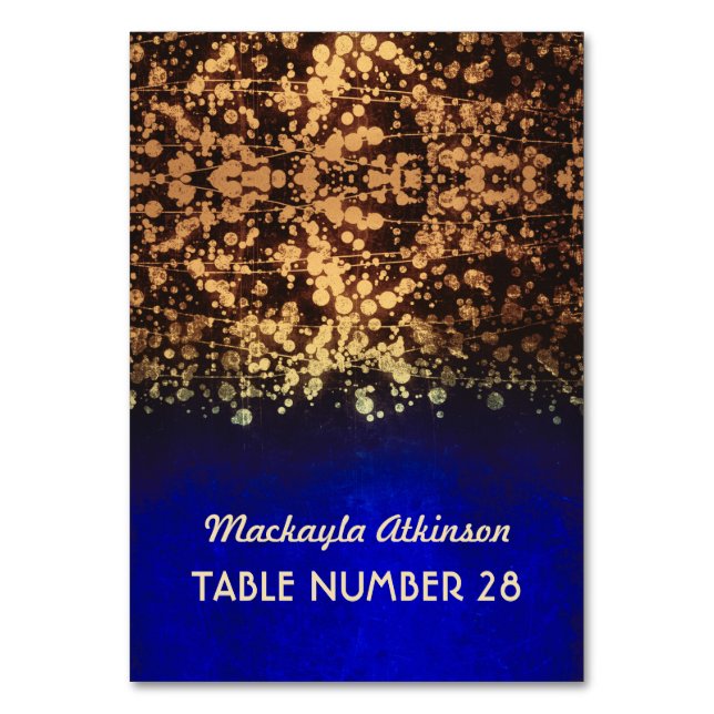 bröllop eskort sträng ljus guld och blått bordsnummer (Framsidan)