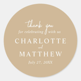 Bröllop-etikett för vitt och Guld-skript Runt Klistermärke